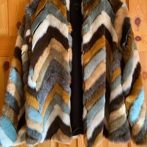 Guess Blue and Brown Teddy Jacket with Chevron Design